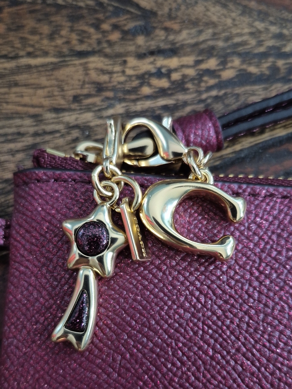 Coach Metallic Plum Leather Wristlet with Gold Hardware. NWOT - Picture 2 of 7